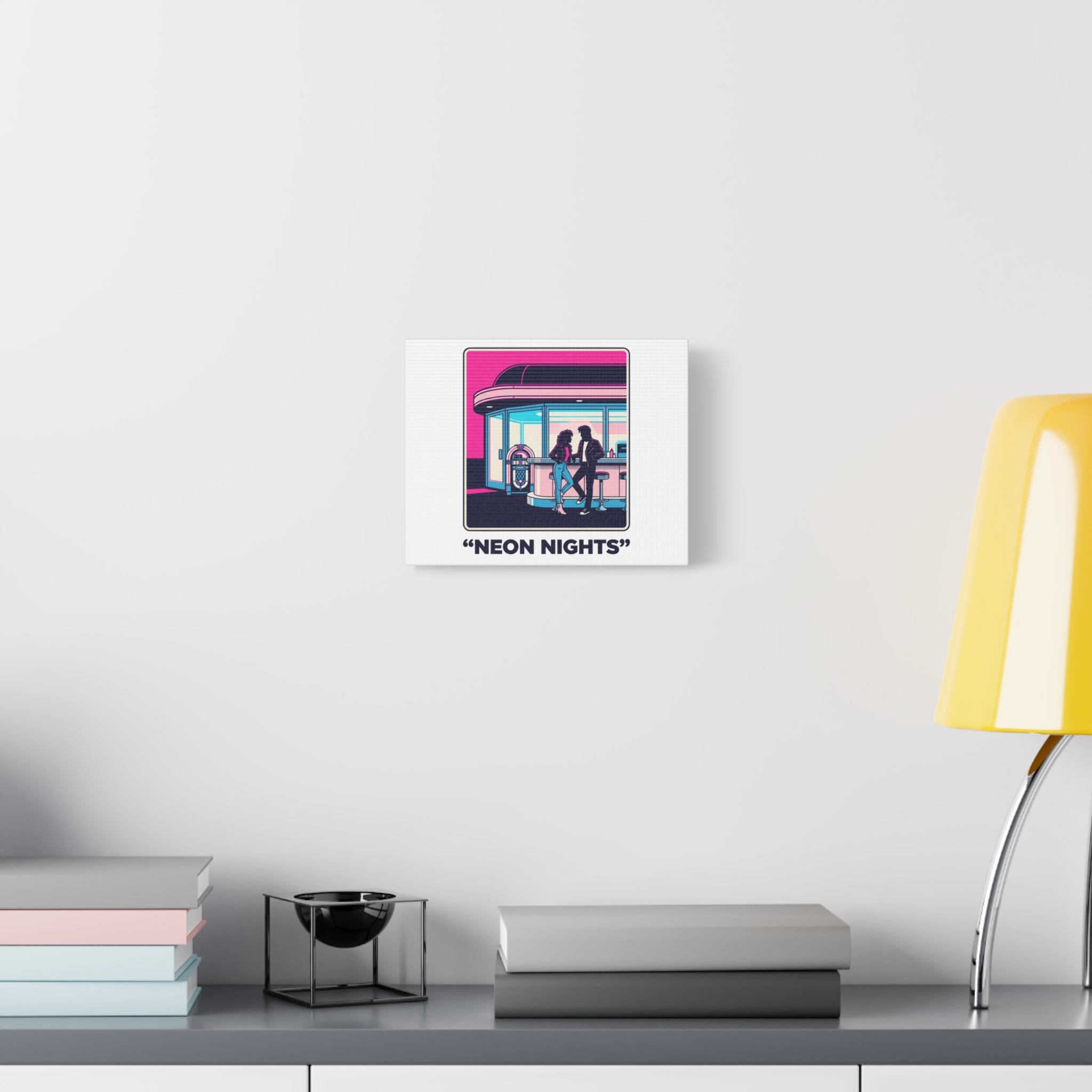 Neon Nights Diner Canvas Print — Retro 80s Couple Wall Art